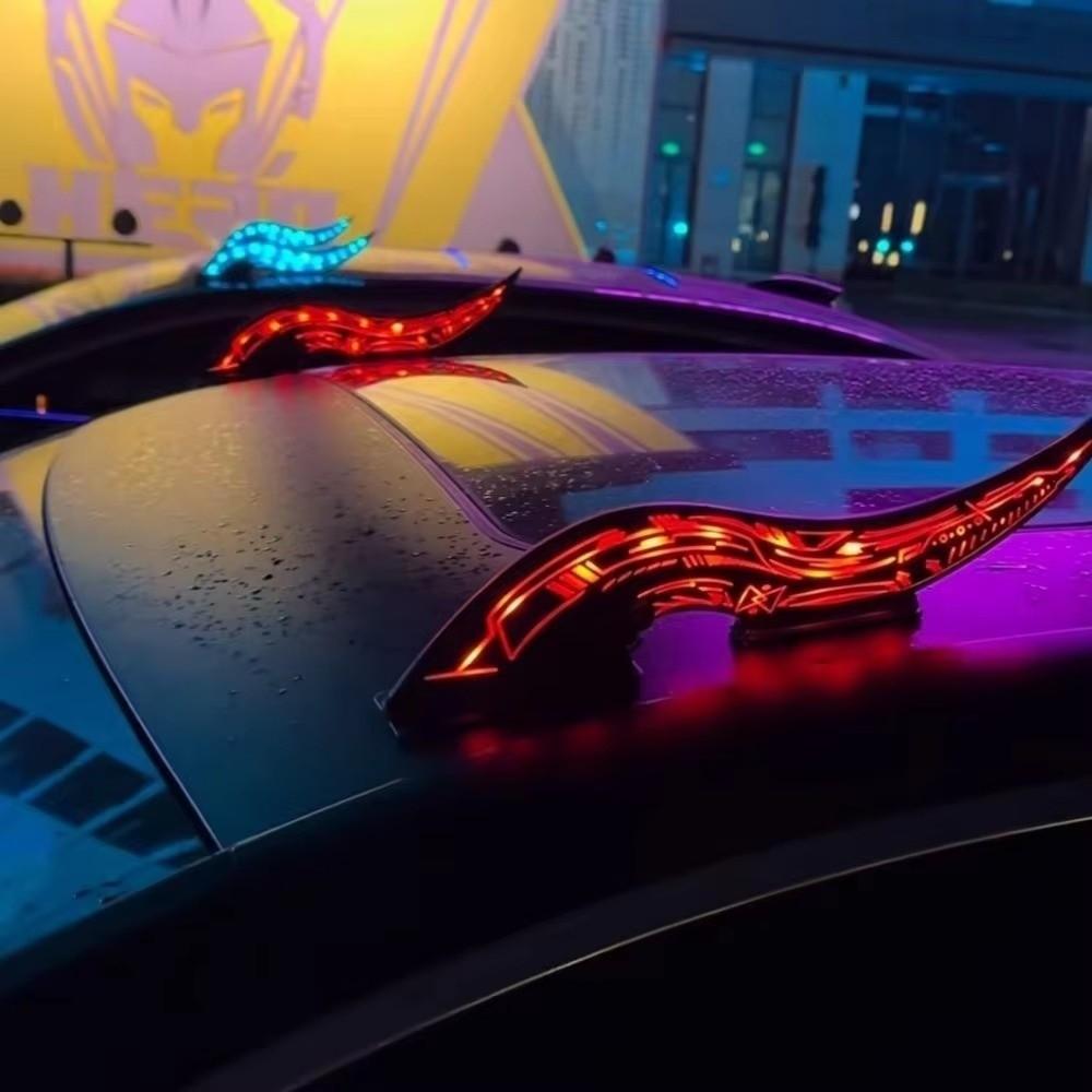 1Pair Touch Dimmable Dragon Horn Car Roof Fins Waterproof Car Arc Light  Car Roof Decoration