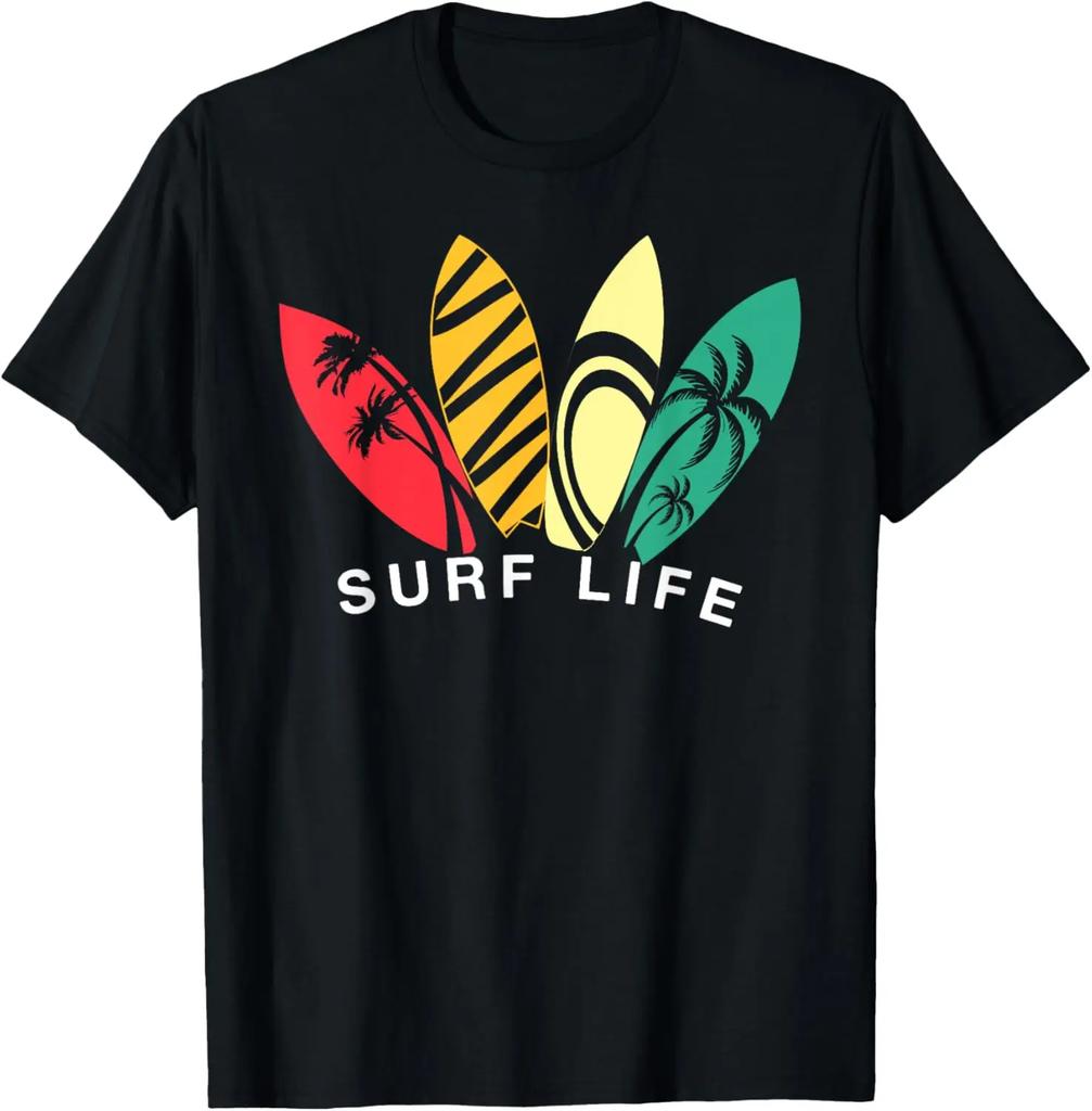Retro Vintage Surf Life Surfboard Man Woman Surfer Surfing TShirt Custom Printed Graphic T Shirts Mens Clothing Ropa Hombre