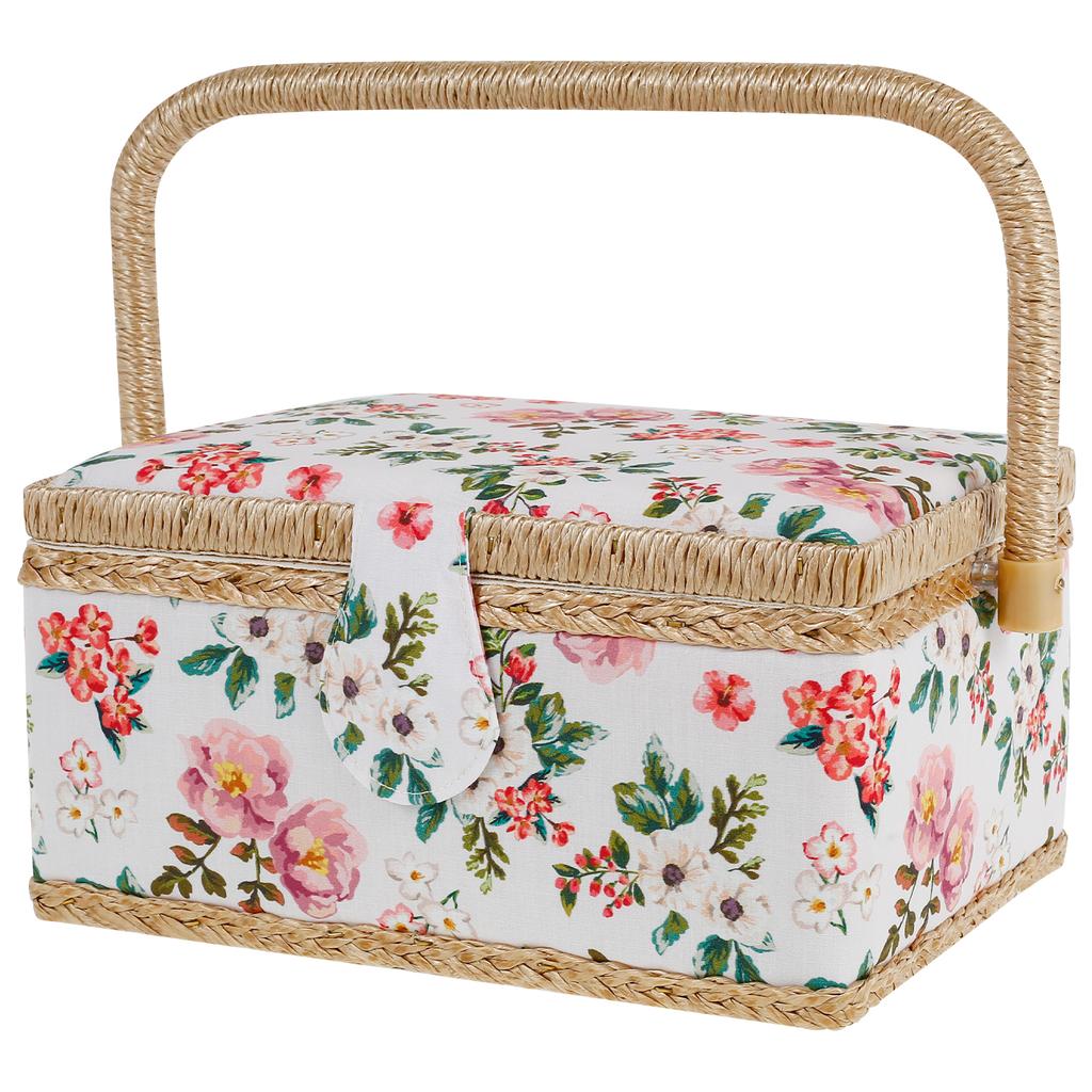 Sewing Basket with Removable Tray Practical Sewing Basket Organizer with Interior Pocket Portable Sewing Storage Box Stylish