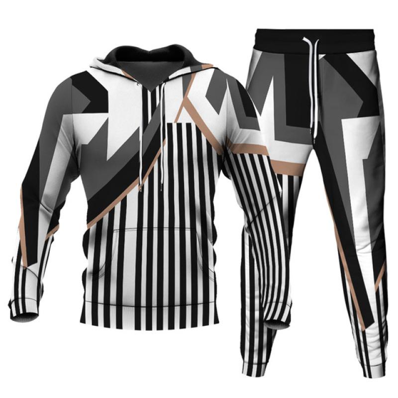 Pánské Jogging Kalhoty Mikina Patchwork Mikiny s 3D potiskem Kalhoty 2dílná sada Streetwear Běžné Teplákové Pánské Oversized S-6XL