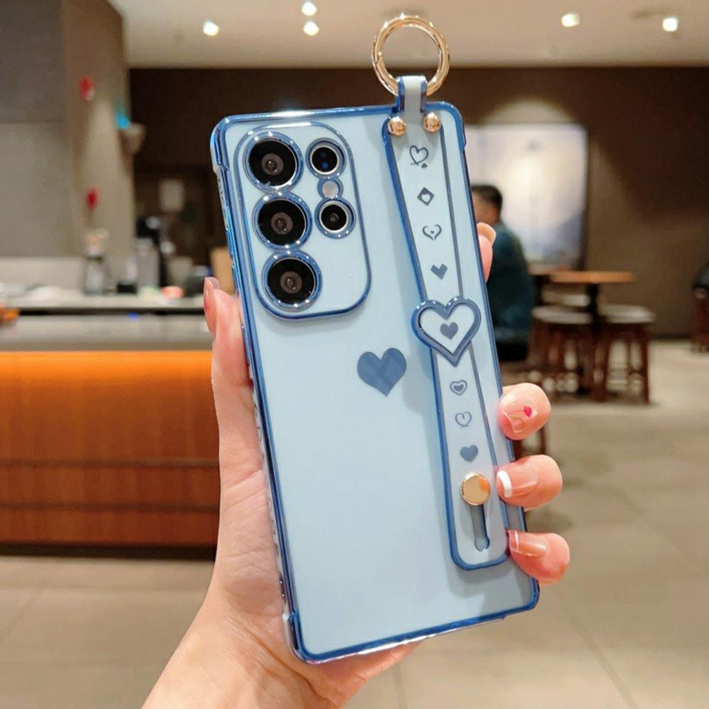 For Samsung Galaxy S26 Ultra Case Wristband Kickstand Electroplated Love Heart TPU Phone Cover Finger Holder