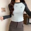 Knit Long Sleeve T-shirts for Women In Spring Design with Patchwork Embroidered Shirts with Sheer Tight Bottom Tops