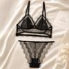 French U‑Shape Beautiful Back Lace Lingerie Set,Wire‑Free Thin Triangle Cup Sexy Bra Set for Women