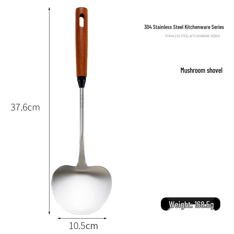 Thickened 304 Stainless Steel Cookware Set: Anti-Scald Handle Spatula, Soup Ladle, Slotted Spoon, and Frying Pan.