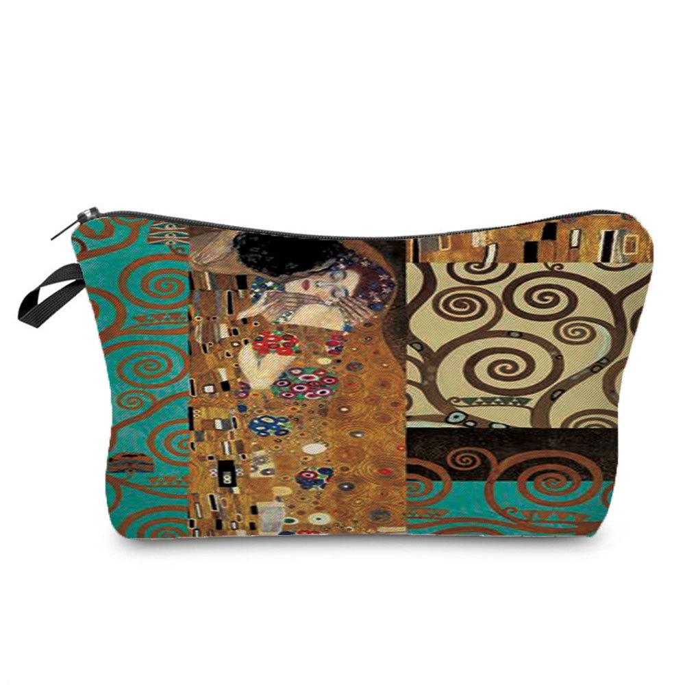 Dam Guld oljemålning Tryck Kosmetikväska Toalettartiklar Organisera Reseförvaringsfodral 6370