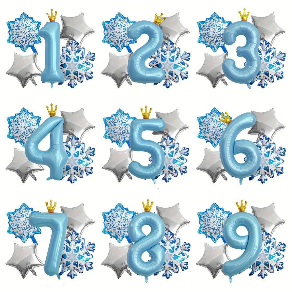 5/6Pcs SnowFlake Foil Balloons with 40inch Blue Crown Number Balloon for Princess Theme Birthday Party Decorats Baby Shower