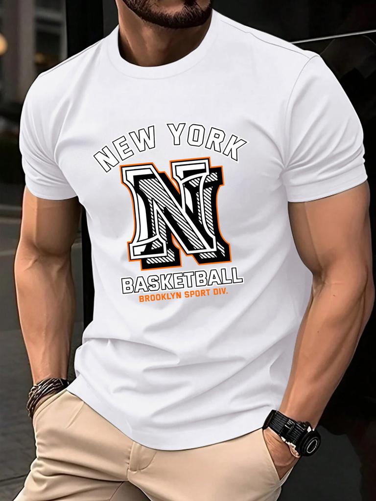 New York Brooklyn Basketball Print T Shirt Men Summer AllMatch Streetwear Trendy ONeck Clothes Cotton Oversized Man TShirts