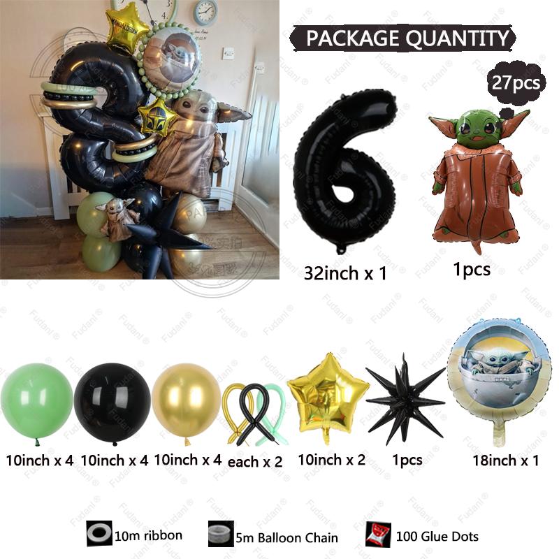 27pcs Movie Interstellar War Cartoon Baby Yoda Theme Birthday Party Decors Baby Yoda Foil Balloon Kid Gift Baby Shower Supplies 32inch