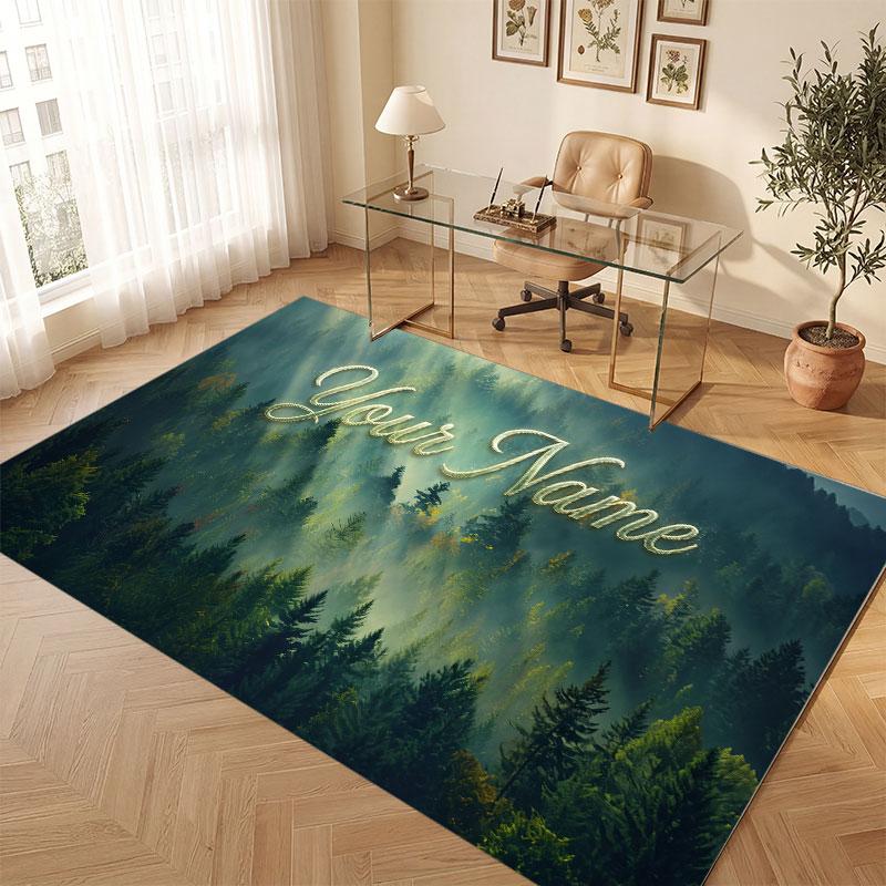 Mushroom Forest Theme Crystal Velvet Floor Rug Personalized Custom Name Text Warm Carpet Home Decoration