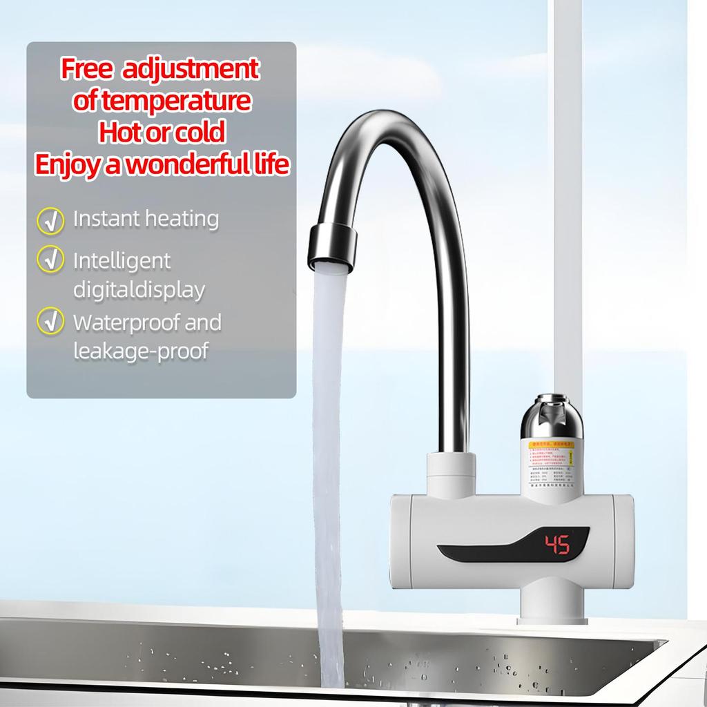 Instant Electric Water Heater Faucet With Digital Display Hot Cold Tap For Kitchen Sink 3000W Rapid Heating Stainless Steel