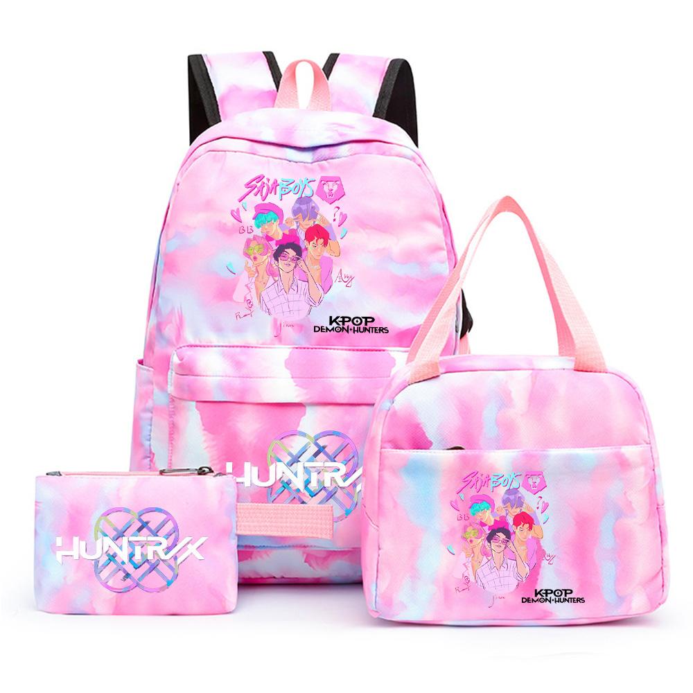 3Pcs/set Cartoon K-Pop Printed Backpack with Pencil Case Lunch Bag for Teenager Girl Boy Bookbag Kid Gift Large Capacity Waterproof Travel Bag