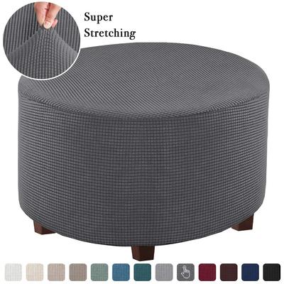 Funda otomana de jacquard elástica, funda otomana redonda, funda de almacenamiento, fundas plegables para taburetes, funda protectora para muebles