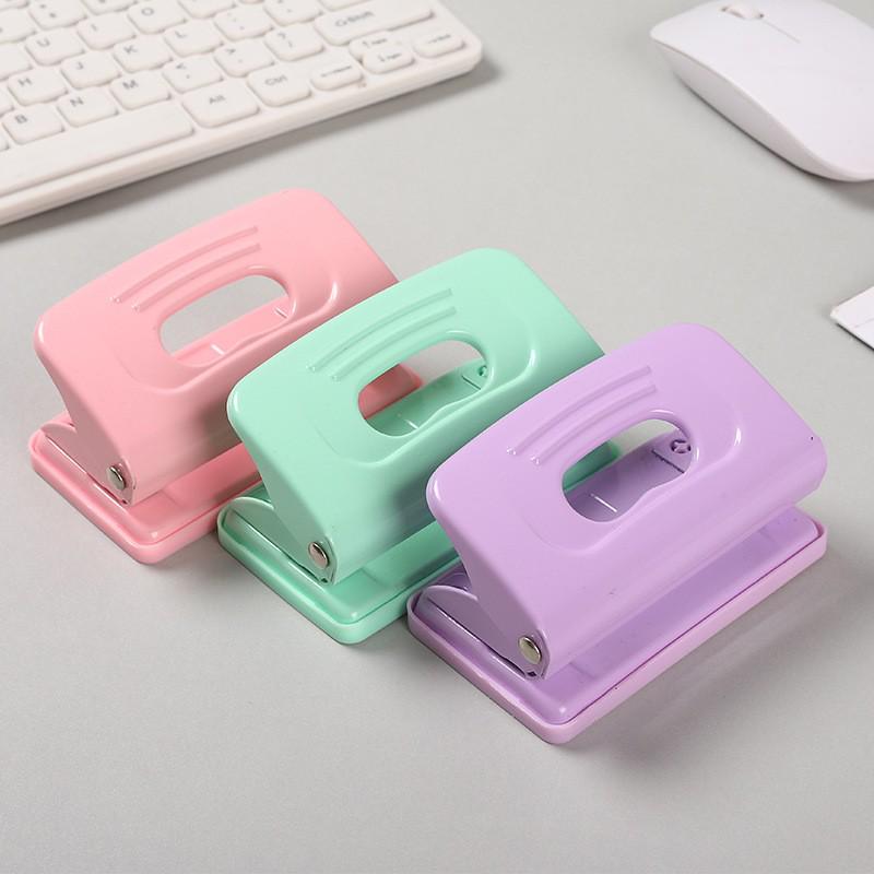 Effort-Saving Double-Hole Loose-Leaf Binder Punch with Ruler - Macaron Colors, Metal Office Tool