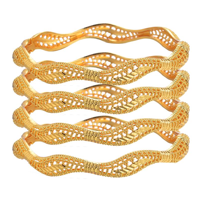 African Gold Color Shiny Bangles for Women Girls Dubai Circle  Bride Wedding Bracelet Ethiopian Jewelry