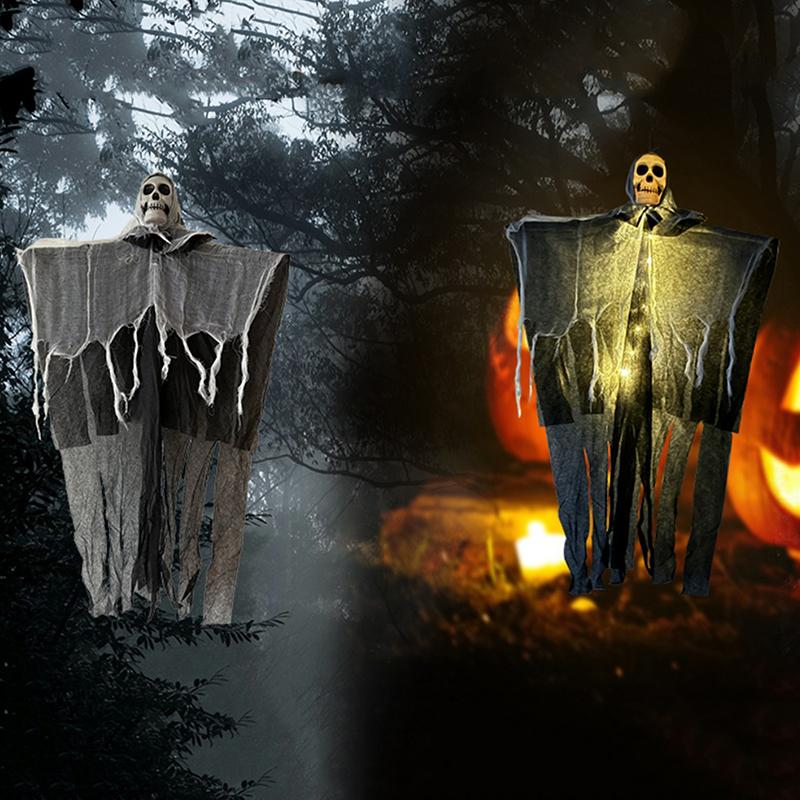 2025 Halloween Glowing Skull Gauze Hanging Ghost Horror Props Haunted House Porch Secret Room Party Pography Decoration
