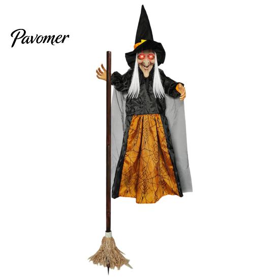 Luminous Witch with Flying Broom 180cm