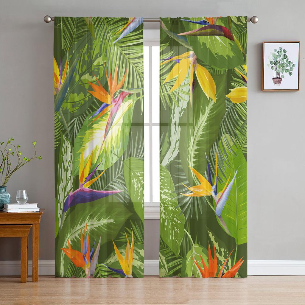 Hawaiian Flower Plant Jungle Palm Tropical Sheer Curtains for Living Room Bedroom Decor Window Voile Tulle Curtain Drapes