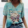 2025 Summer Women's T-Shirt Vintage Butterfly Printcasual Fashion V Neck Pullover Short Sleeve Loose Daily Tops Design Clothing