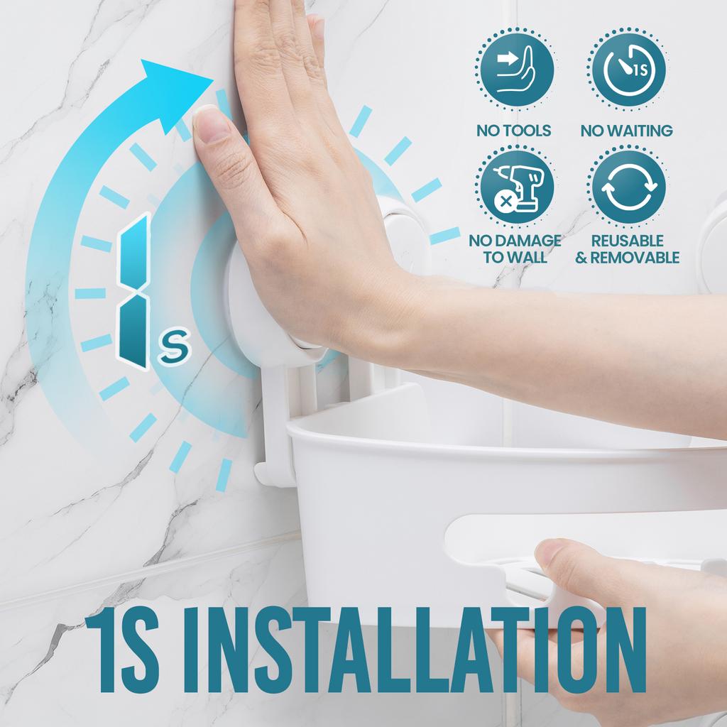 TAILI Corner Shower Caddy Suction Cup No-Drilling Removable Shower Caddy Basket Powerful Suction Bathroom Shower Shelf Organizer