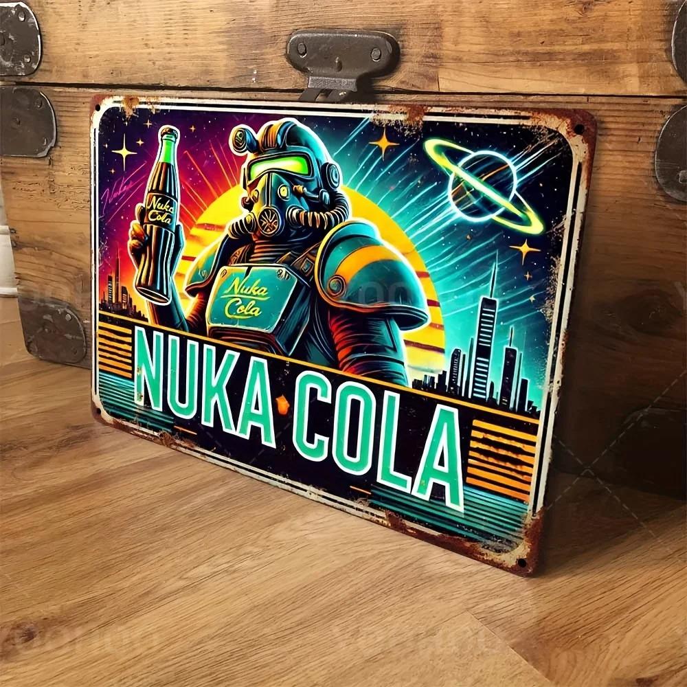 INDUSTRIALROBOTDECZ Nuka Cola Retro Wall Art Aluminum Sign | Futuristic Robot Design | Pre-Drilled for Game Rooms