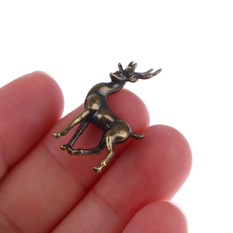 1Pc Copper Alloy Sika Deer Tabletop Small Ornaments Vintage Animal Figurines Desk Decorations Accessories Home Decor Crafts