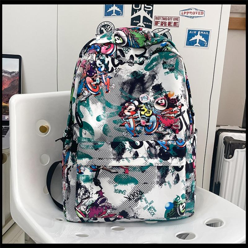 

Высококачественный персонализированный граффити модный крутой контрастный цвет рюкзак для пары легкий дорожный рюкзак большой вместимости зелёный