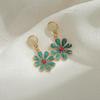S925 Silver Needle Avocado Green Daisy Earrings: Drip Oil Flower Studs & Dangle Ear Clips