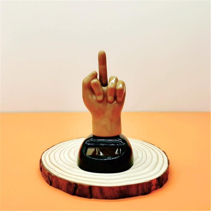 Solar Middle Finger Shakings Toy Car Dashboards Dancing Figure Toy Brown Creative Car Bobbleheads Decorative Ornament
