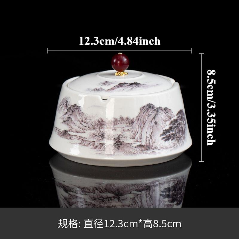 Ceramic Ashtray, Covered Anti Fly Ash Ashtray, Portable Desktop Ashtray, Chinese Style Ashtrays, Home Decoration Sugar Box
