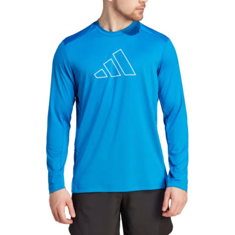 adidas Originals TI 3B LS TEE T Shirts Men's Blue Crew Neck Moderate Straight Fit IN9807
