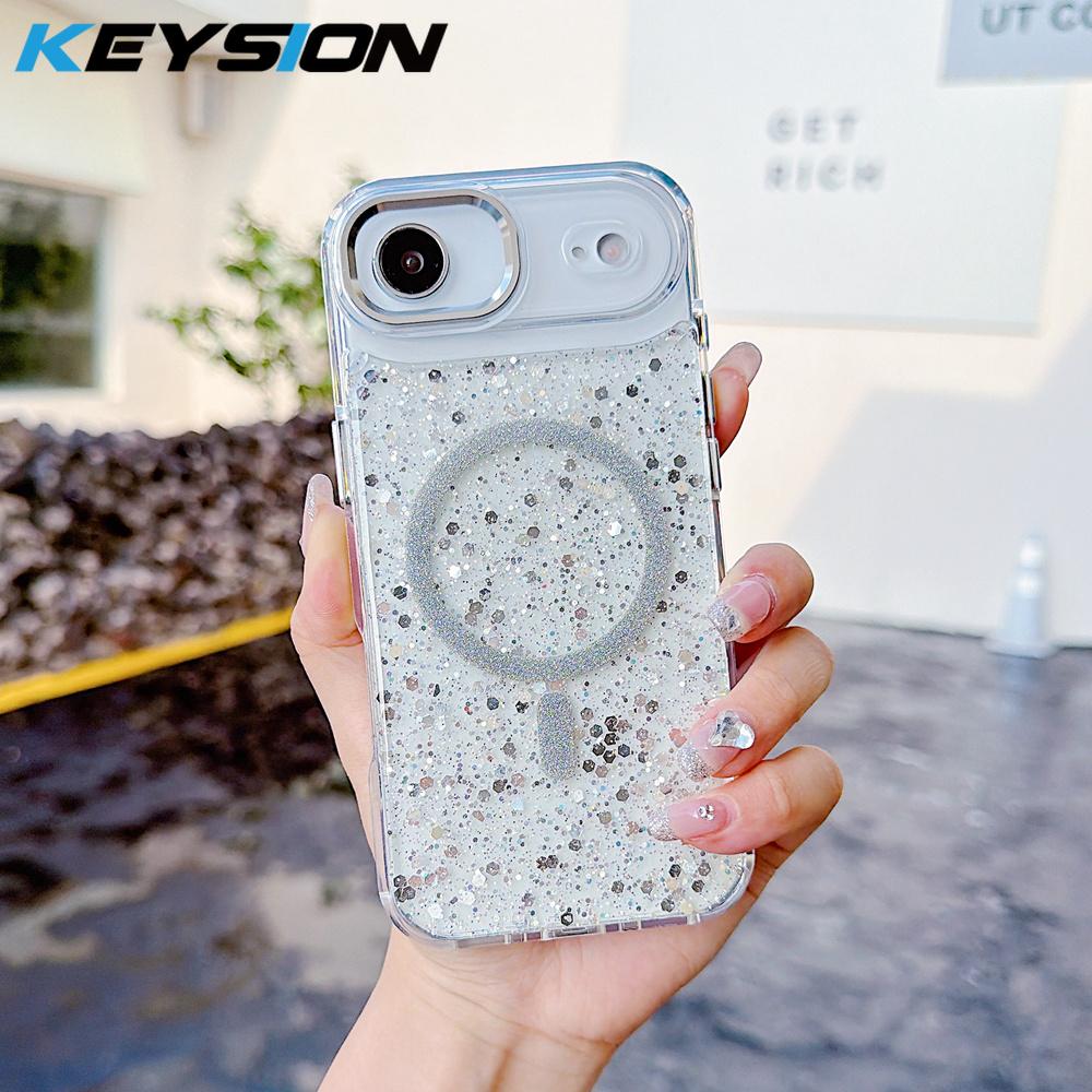 KEYSION Luxuxy Glitter Magnetic Phone Case for MagSafe for iPhone 17 Pro Max Soft TPU+PC Shockproof Back Cover for iPhone 17 Air