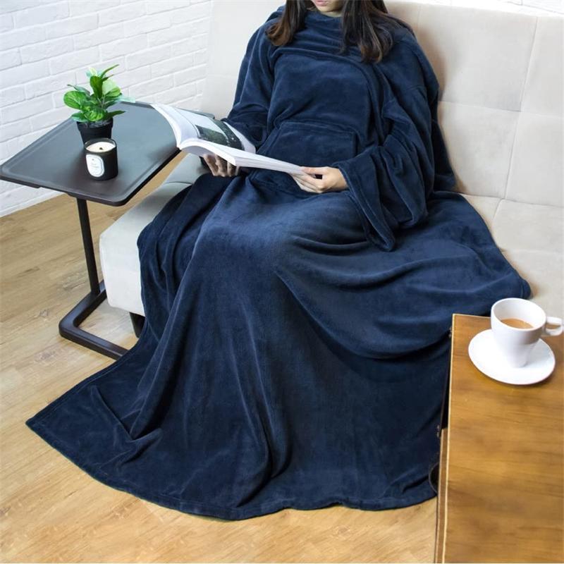 

Cross-Border TV Blanket with Large Pocket - Multi-Functional Wearable, Anti-Static, Lazy Sleeve Flannel Blanket 150x180 cm