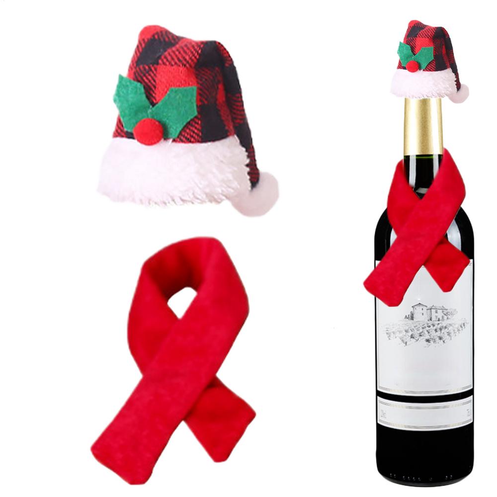 Wine Bottle Scarf Hat Set Cute Sleeve Protector Christmas Bottle Covers For Gathering Dinner Restaurant Bar Travel Dinning Table