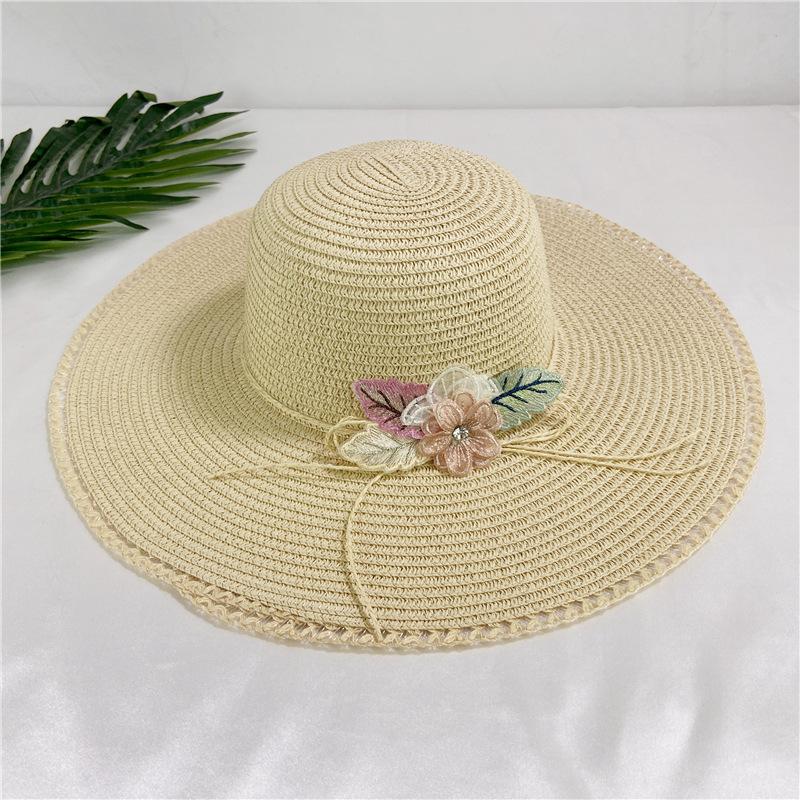 Big eaves lace flower straw hat female summer small fresh pastoral style travel sun protection sun hat seaside beach hat female