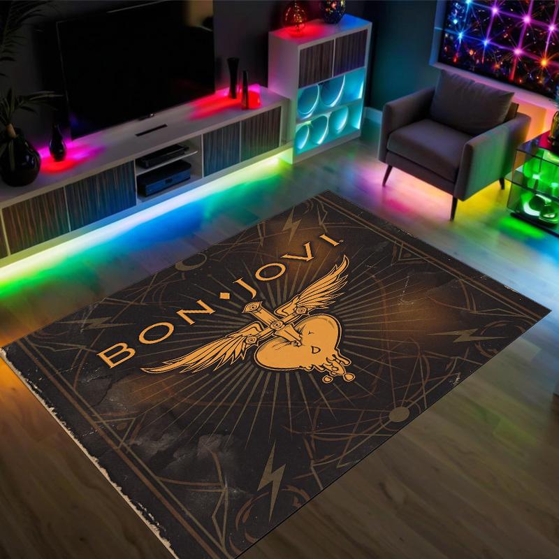 Bon Jovi Design Crystal Velvet Carpet Cozy Non?Slip Printed Rug For Bedroom Living Room Entrance