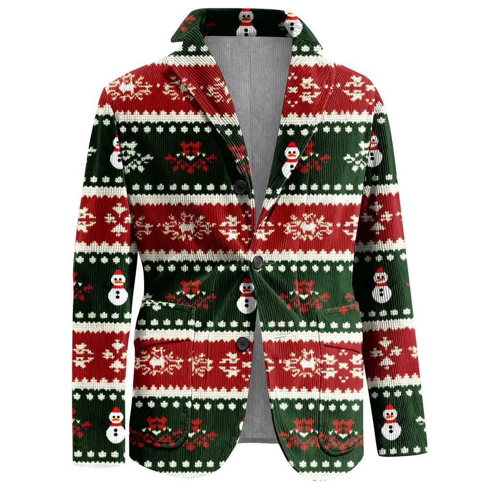 Herren Hässlicher Weihnachten Kord Warmtaschen Anzugjacke Strickjacke Herren Freizeitanzug