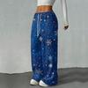 Women's Casual Christmas Printed Loose Straight Leg -Lined Pants with Elastic Waist