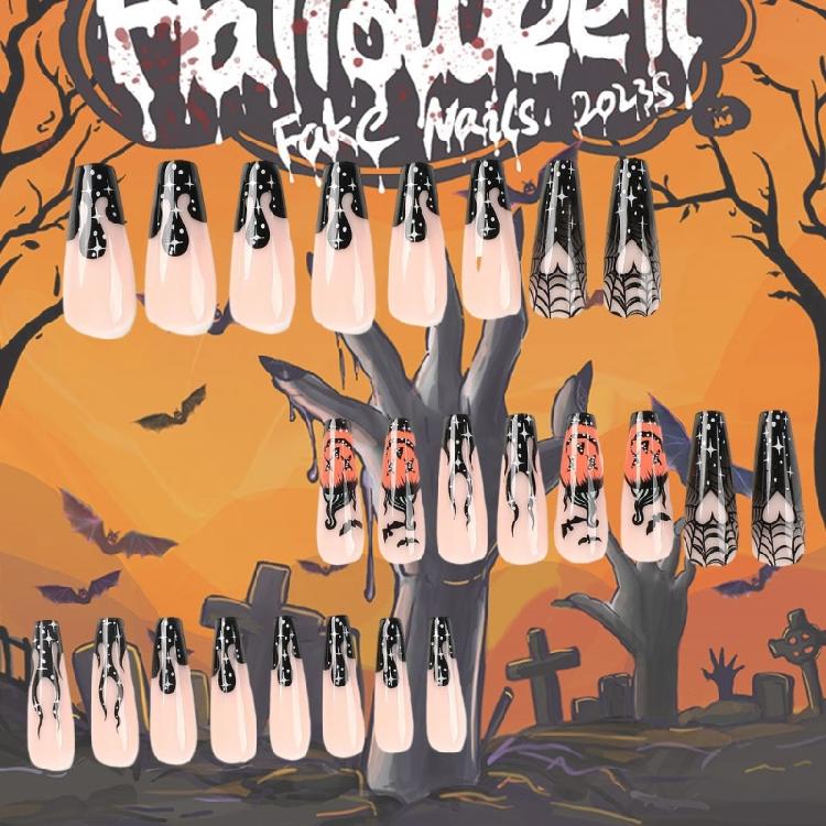 Halloween Press on Nails Coffin Fake Nails Press on Nails with Jelly Glues