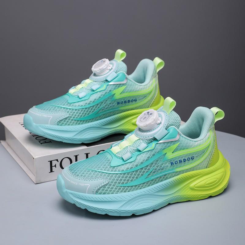 Kids Running Shoes Boys Girls Lightweight Breathable Mesh Sneakers With Rotating Buckle Slip-Resistant Casual Footwear