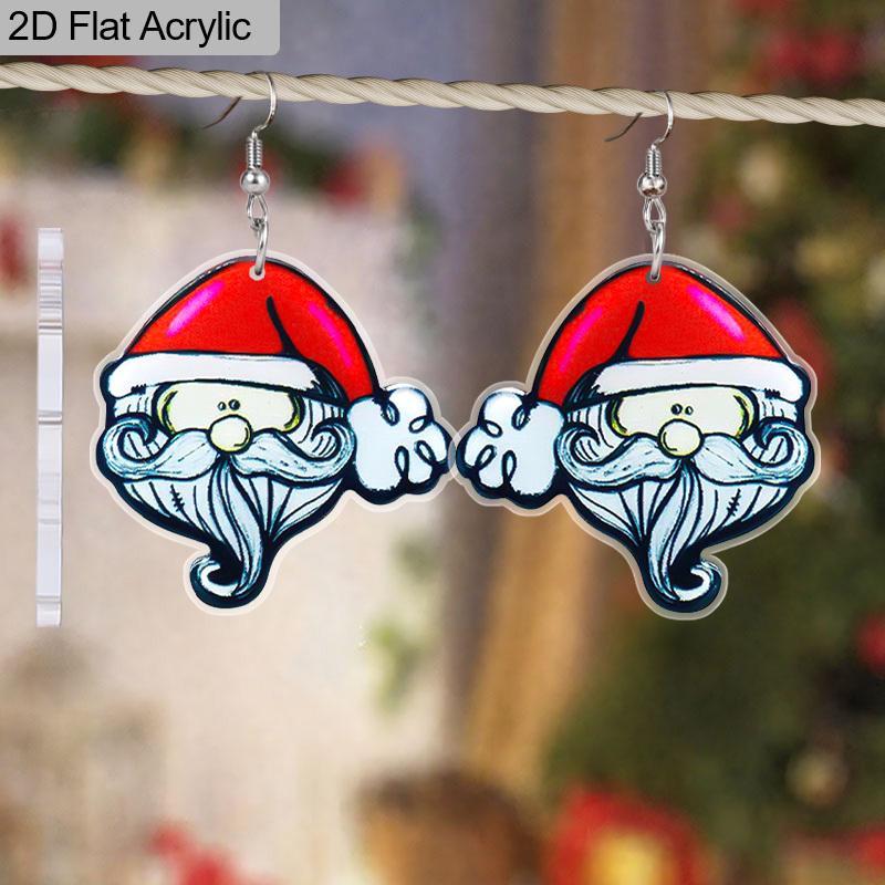 2D Flat Santa Claus Dangle Earrings, Lightweight Acrylic Material, Suitable for Women, Ideal for Party Gifts, Jewelry, and Christmas Gifts.