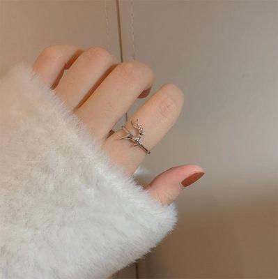 Korean Style Christmas Reindeer Ring for Women – Influencer-Inspired Open Adjustable Design
