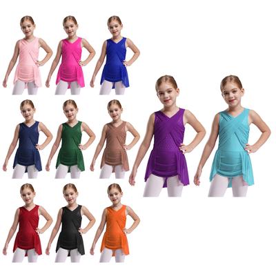 Figuråkningklänning för flickor, Lyrical dansdräkt med nätöverdel, Öppen rygg, Glänsande strass & Oregelbunden fåll