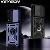 KEYSION Shockproof Armor Case for OnePlus Nord 5 5G Slide Camera Lens Protection Ring Stand Phone Cover for One Plus 1+ Nord 5