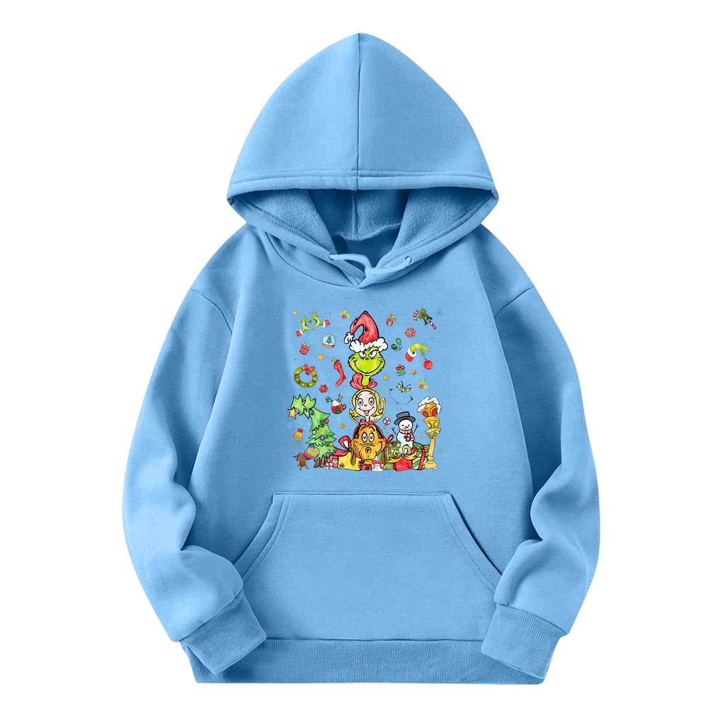 Child Fashion Lightweight Long Sleeve Pullover With Pockets Print Hoodie