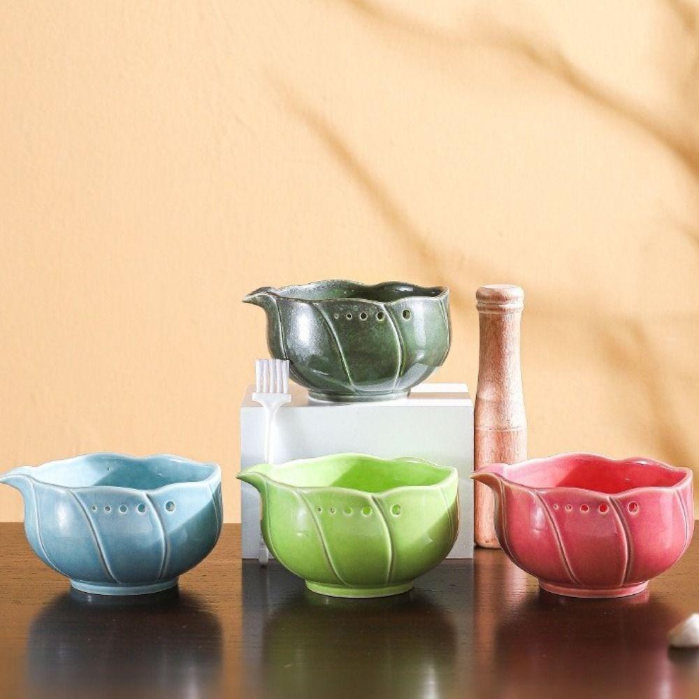 Ceramic Material Garlic Bowl Grater Grinding Function Garlic Grinding Bowl  Home Cooking rosa