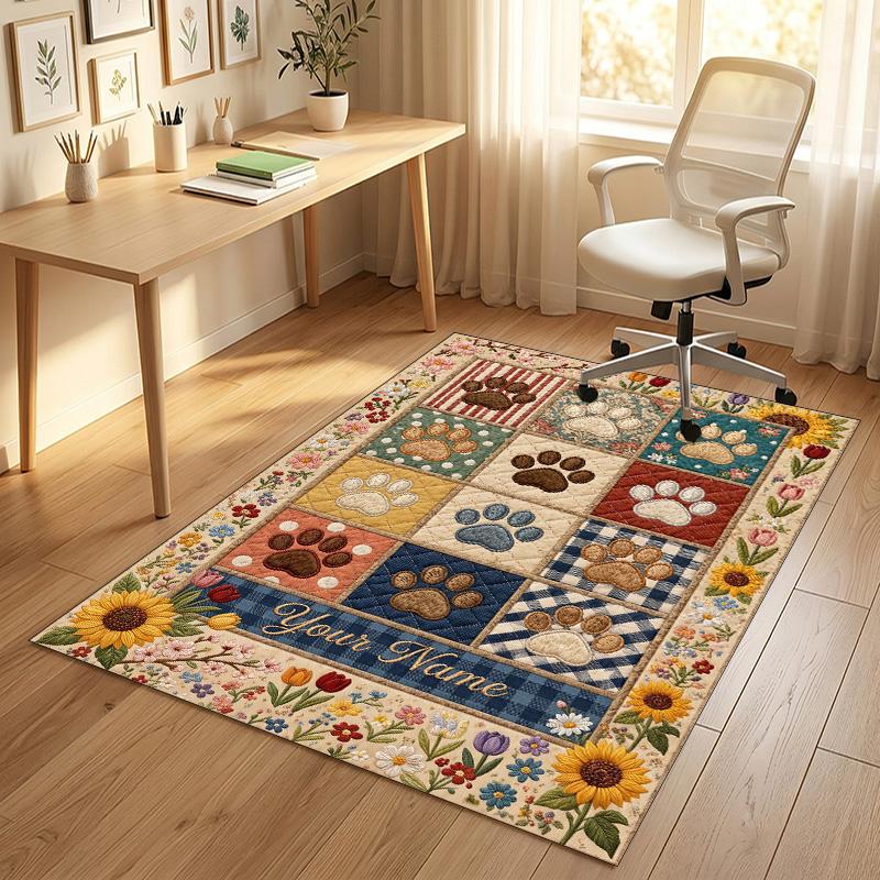 Dog Theme Crystal Velvet Rug Personalized Custom Name Text Soft Floor Mat Home Decor