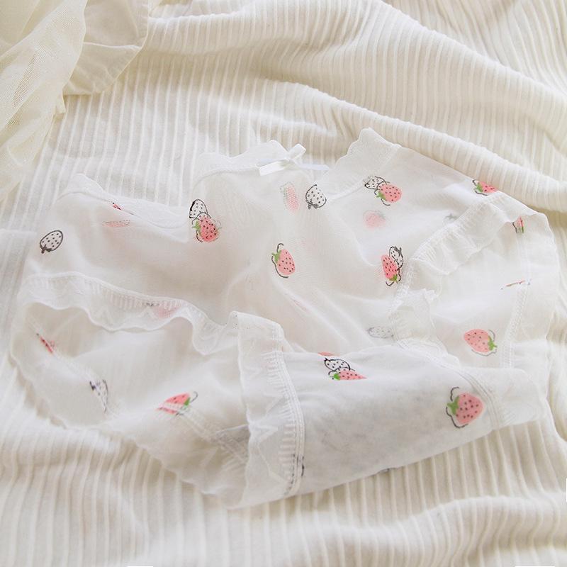 Women's Mid-Waist Lace Mesh Panties with Black Edge and Bow