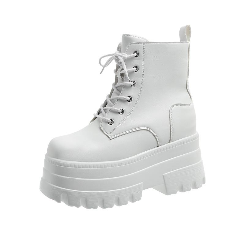 Fashion Women Platform Boots Casual 12CM Chunky High Heels Lace Up Ankle Boots for Women Nightclub Party Black White Heightening Botas