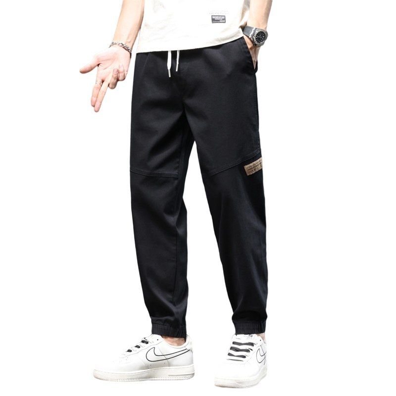 2023 Men's Casual Cropped Jeans with Cut-Off Labels, Spring/Summer/Autumn Jogger Harem Workwear Drawstring Long Pants
