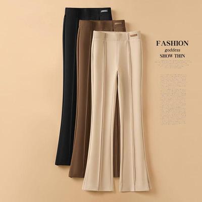 Women's High-Waisted Slim Flared Pants: Autumn/Winter 2025 Horseshoe Style with Slit Detail.